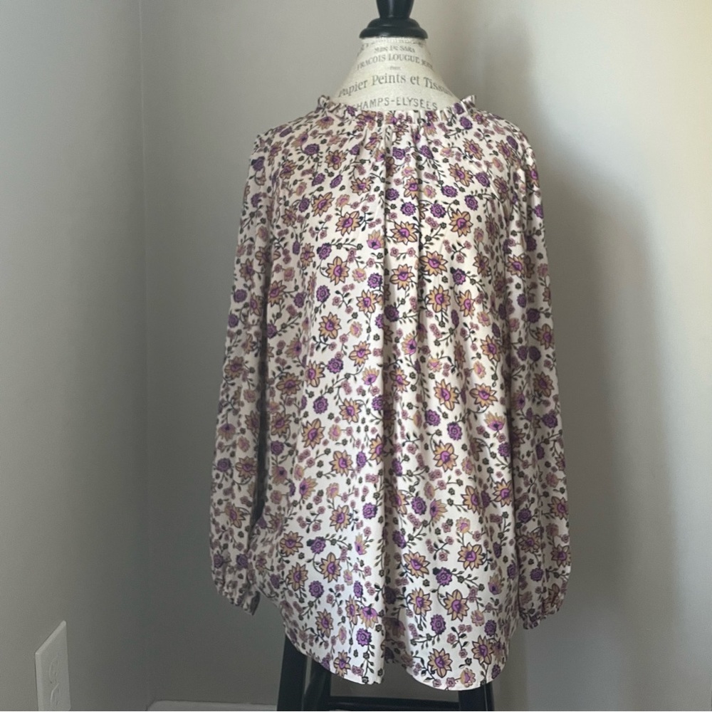 New w/ tags floral feminine purple lilac mustard yellow cream peasant blouse